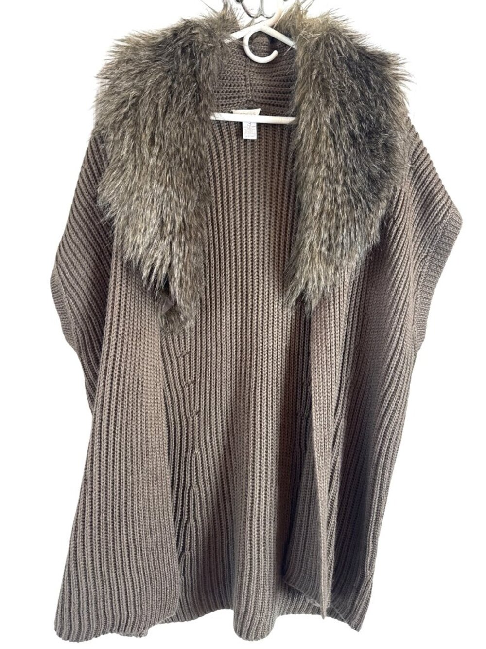 Chicos Faux Fur Collar Knit Sleeveless Sweater Brown Size 3 XL Teacher Cozy Fall